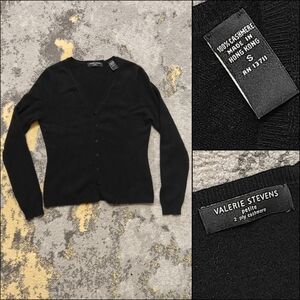 Y2K vintage 2Ply 100% Cashmere Black Cardigan PETITE Small